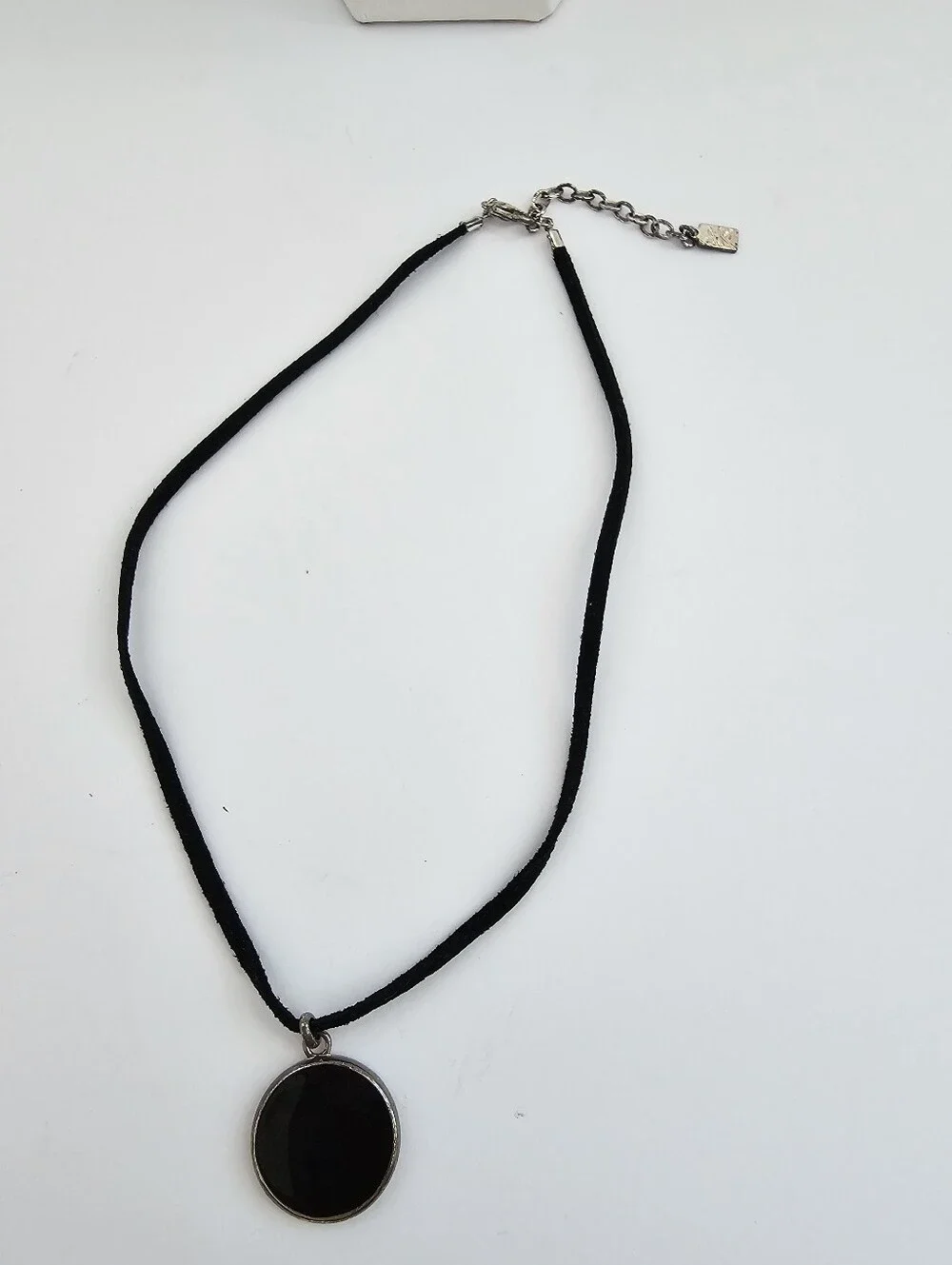 Anne Klein Signed Minimalist Black Cord & Circular Enamel Pendant Necklace​